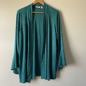 Susan Graver Women's L Textured Open Front Cardigan W/Pockets Bell Sleeves